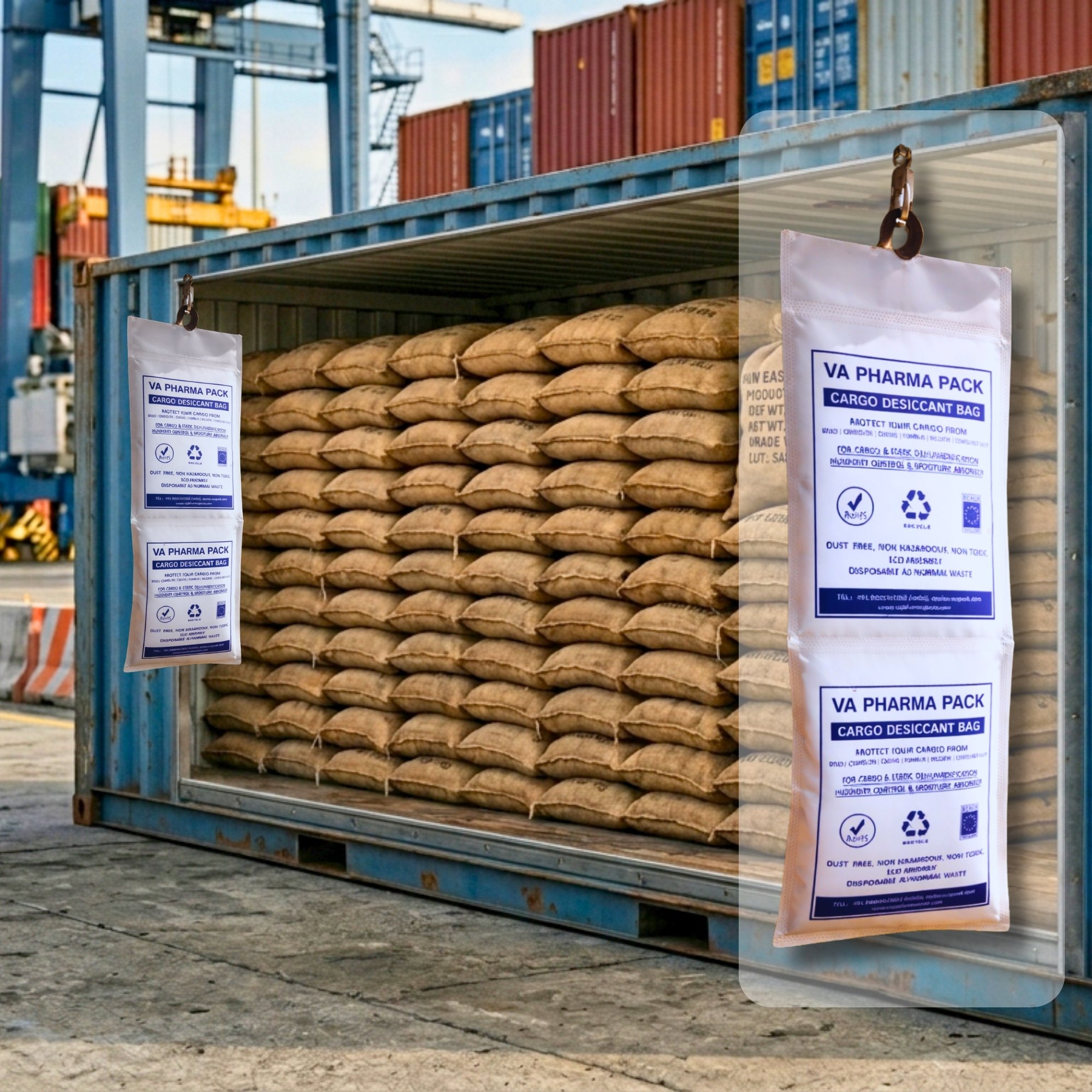 Export-quality moisture absorber for containers